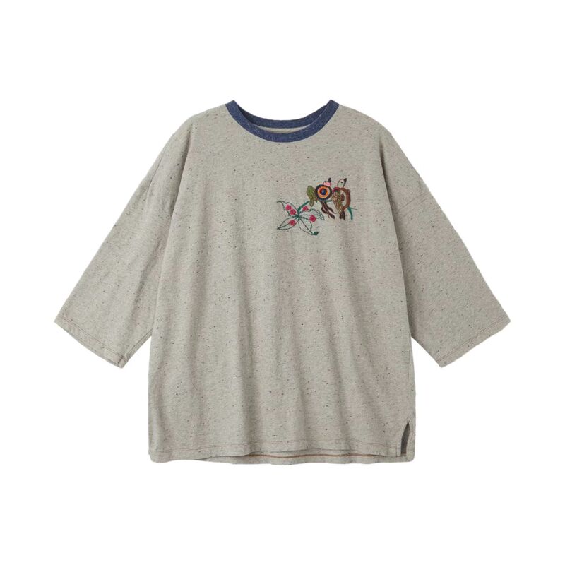 Liu Tu Embroidered Knitted Round Neck Mid-Sleeve T-Shirt 26S0198 Liu Tu Embroidered Knitted Round Neck Mid-Sleeve T-Shirt 26S0198