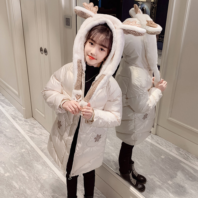 Girls' winter down padded jacket 2022 new autumn and winter children's Western style children's clothing medium and long version thickened hooded coat tide