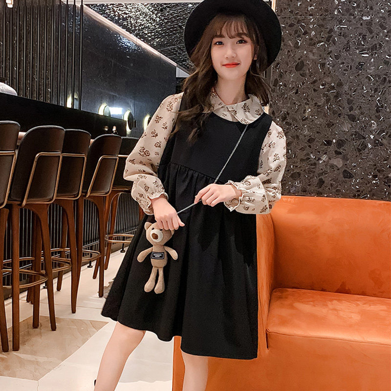 Girl's dress for spring clothing 2022 new children's spring-style shirt Two sets of women's big children's vest princess dress