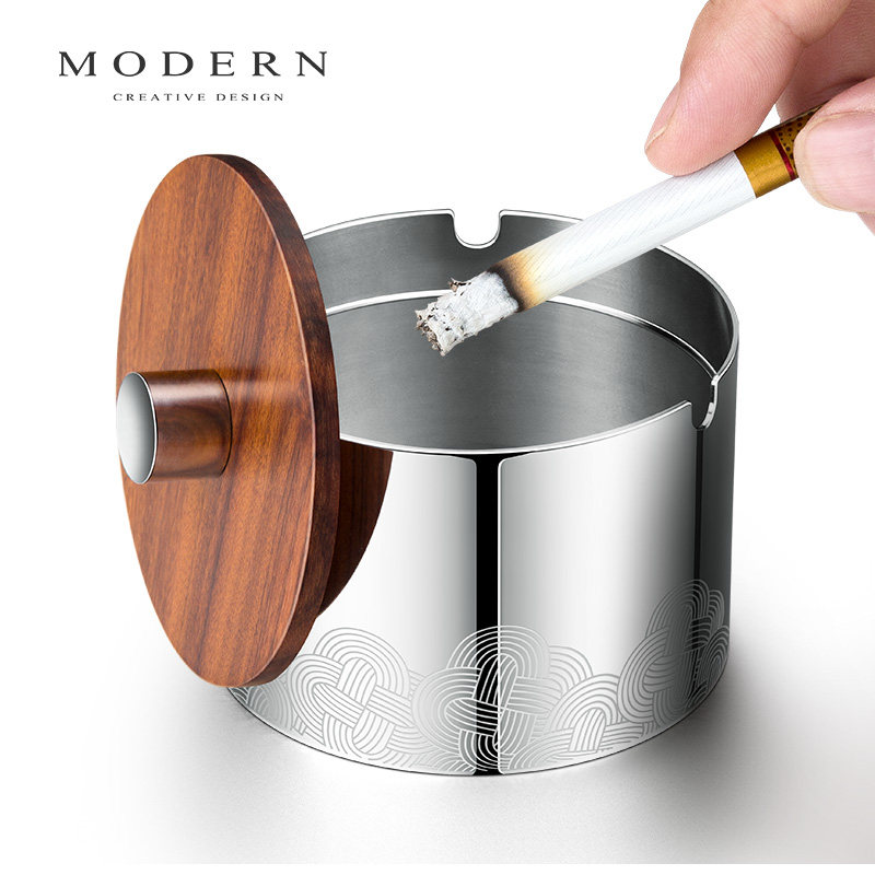 German MODERN creative personality trendy cigarette ashtray anti-fly ash with lid Chinese style retro closed gift customisation