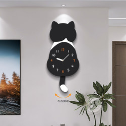 cute Cat Clock Decorative Painting Modern Minimalist Living and Dining Room Clock Hanging Painting Creative Swing Silent For Home Wall Clock