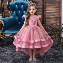 New childrens gown princess dress girl trailing walking show wedding dress Evening gown Heavy work embroidered dress with dress and autumn exploits