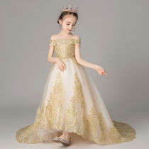 Children Evening Gown Girl Puffy Veil Princess Dresses Princess Dresses Child Wedding Dress Little Girl Host Piano to Walk The Walk Show