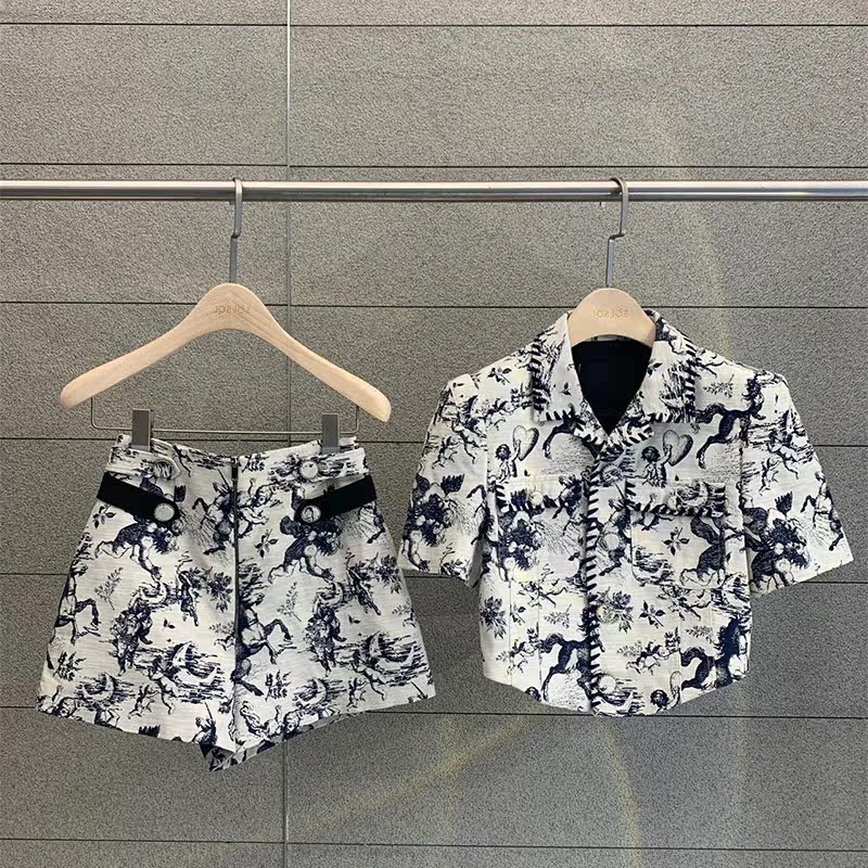 Over-tested version of ych ink printing suit women's summer 2022 new short-sleeved short shirt high waist fashion shorts