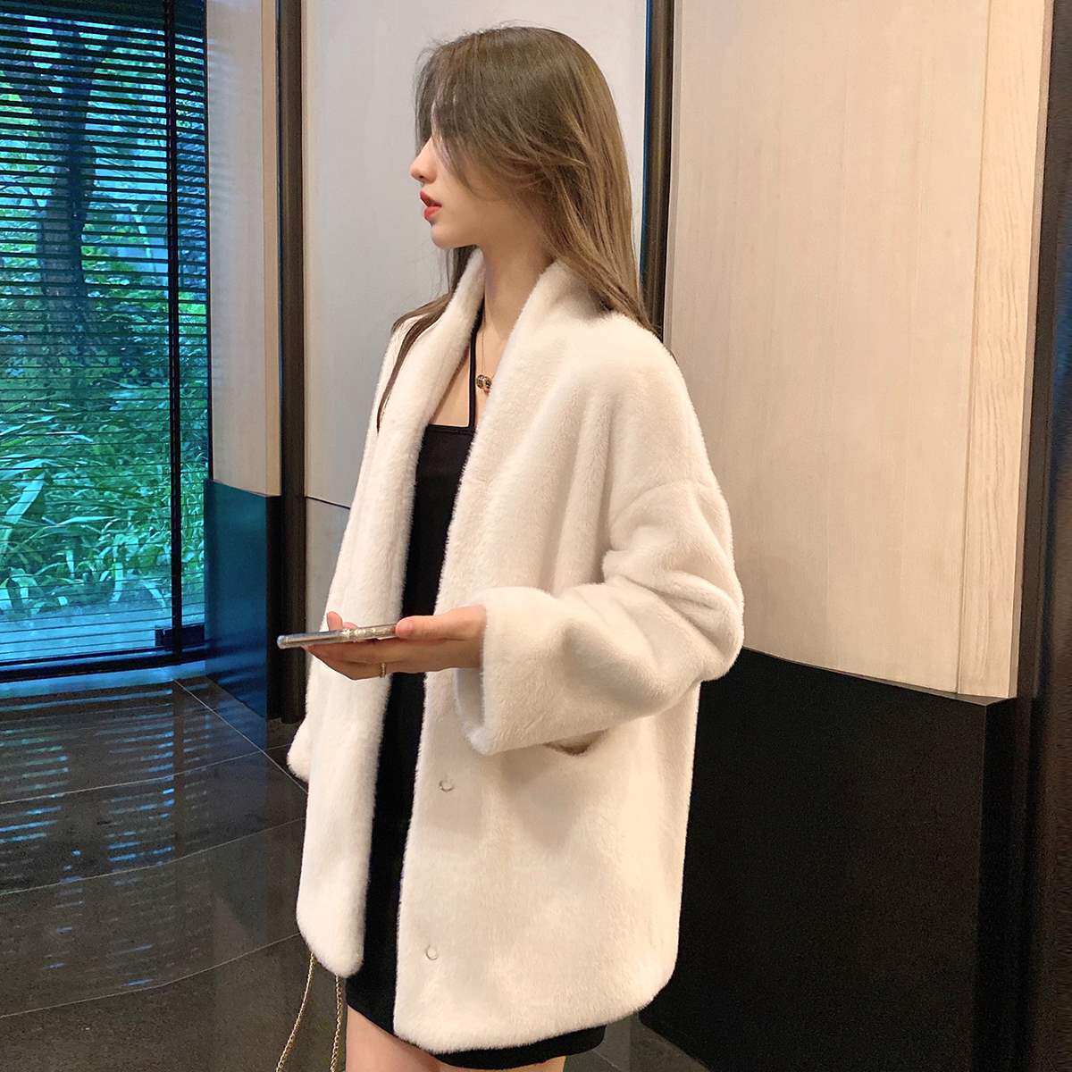 2021 Autumn Winter Imitation Suede Jacket Woman Cardiff Medium Long Version Environmentally Friendly Leather Grass Fashion Young