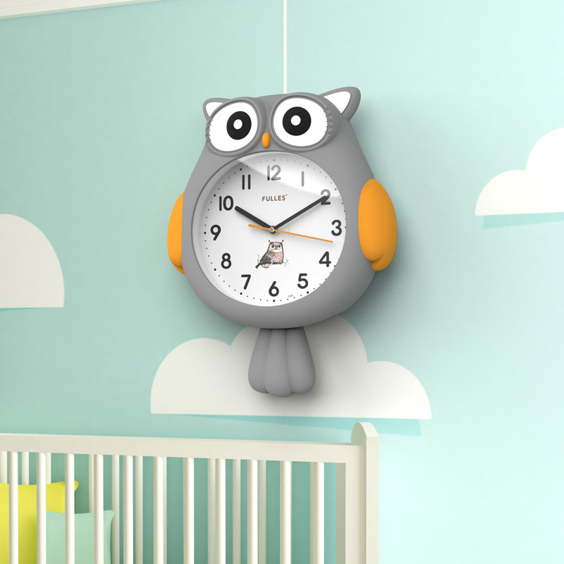 Cartoon Owl Wall Clock Children's Room Silent Bedroom Watch Lovely Swing Owl Household Quarter Watch