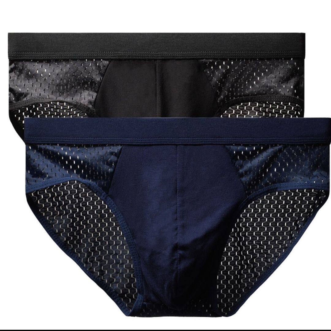 Men's underwear triangle ice silk seamless ultra-thin breathable antibacterial thin section mature mesh mid-waist large size sexy liquid pants