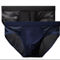 Male Briefs Triangle Ice Silk Unmarks Ultra Slim Breathable Antibacterial Thin slim Mature Mesh Mid Waist Large Yard Sexy Liquid Pants