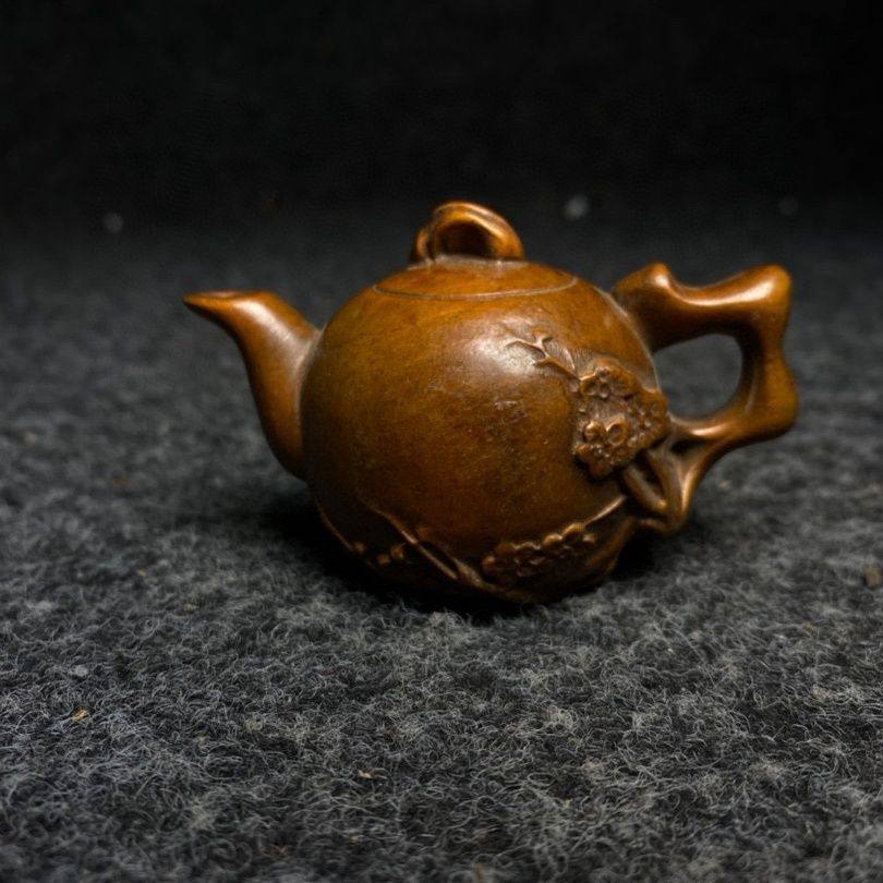 精品古玩旧藏老黄杨木纯手工雕刻茶壶高档文玩手把件居家装饰摆件评价