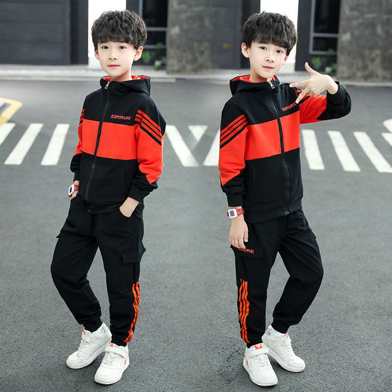 National tide Li Ning joint boy suit spring and autumn 2022 new children's Korean version thick cotton T middle and big children's sports and leisure