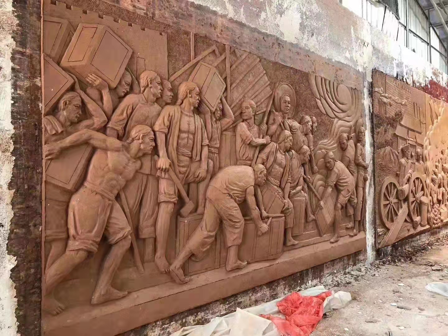 Lin, Xu Sculpture Tiger Door Nitrosmoke Relief Mural Sandstone External Wall Background Party built Red Sculpture Integrity Campus