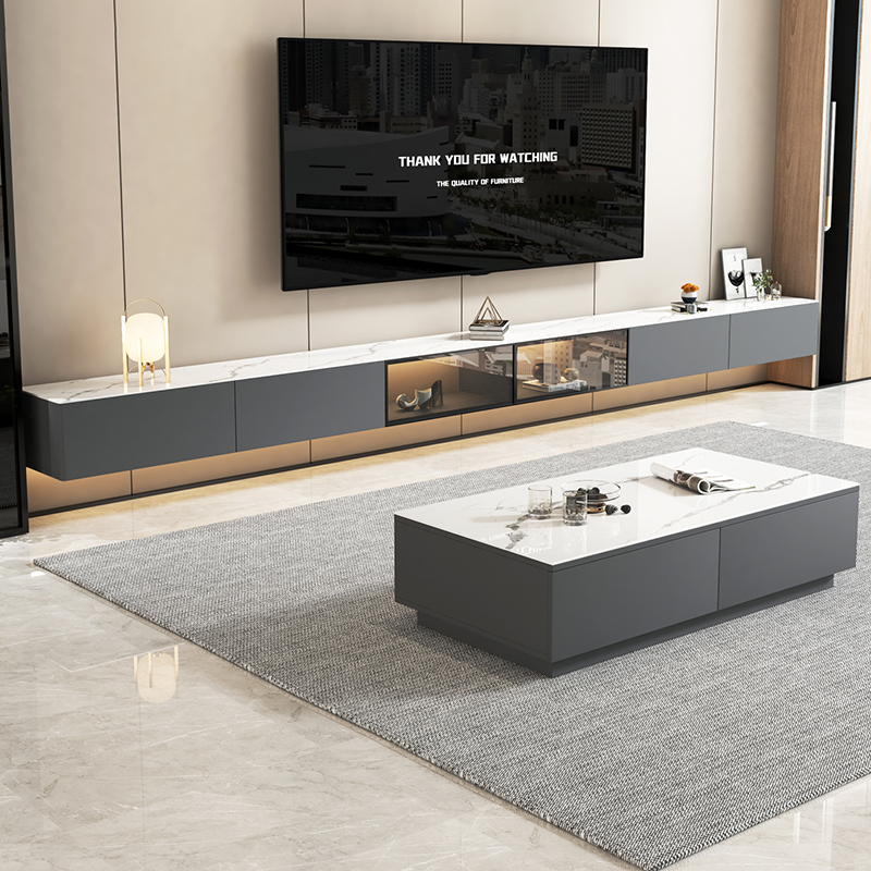Suspended slate TV cabinet simple modern wall-mounted TV cabinet small apartment living room light luxury slate storage cabinet