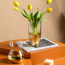 Light luxury high-end gold foil office living room ornaments Nordic small creative Net red transparent water raising Flower Arrangement Vase