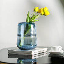 Light luxury creative floral ornaments Nordic wind smoke blue porch housewarming new bedroom soft decoration glass vase