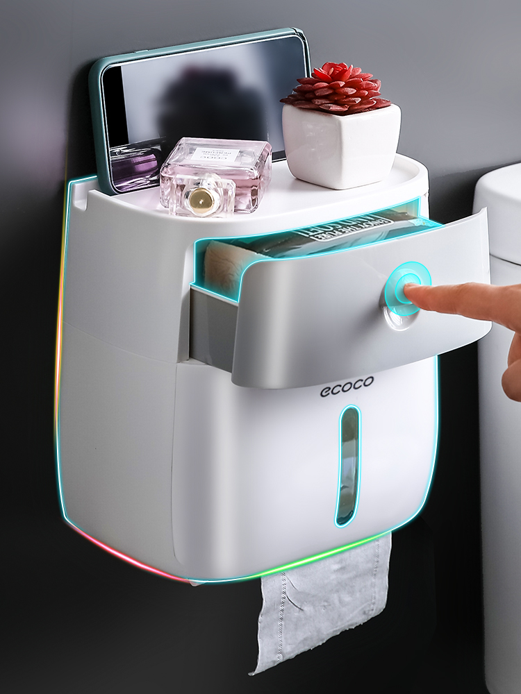 Punch Free Toilet Large Waterproof Toilet Paper Shelf Simple Punch Free Wall Hanging Roll Paper Toilet Paper Box Tissue Box