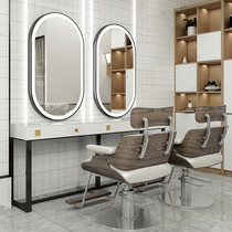 Barber shop mirror hair salon special Internet celebrity hair salon marble desktop double-sided mirror hair cutting mirror ironing and dyeing light mirror
