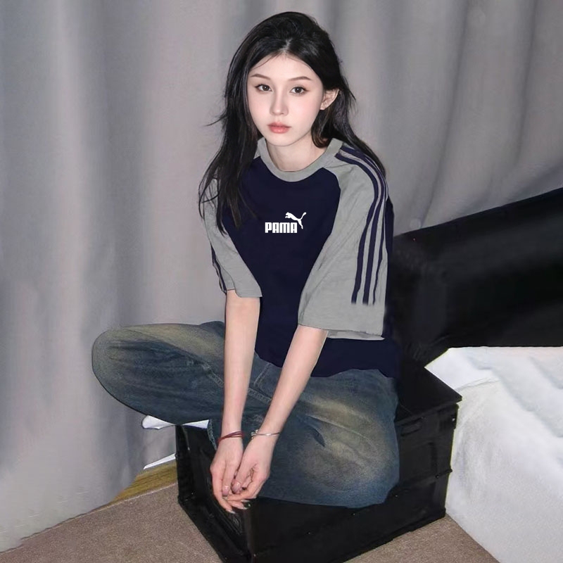 Outlet American-Style Color-Block Raglan Sleeve Short-Sleeve T-Shirt for Women, Loose Fit, Three-Stripe Patchwork Trendy Brand Top, Same Style for Men Outlet American-Style Color-Block Raglan Sleeve Short-Sleeve T-Shirt for Women, Loose Fit, Three-Stripe Patchwork Trendy Brand Top, Same Style for Men