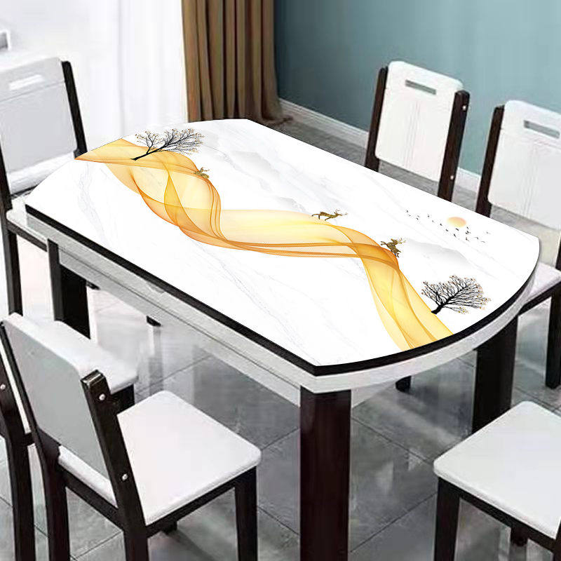 Oval pvc anti-scalding table mat waterproof and oil-proof tablecloth household round simple crystal plate cover cloth coffee table