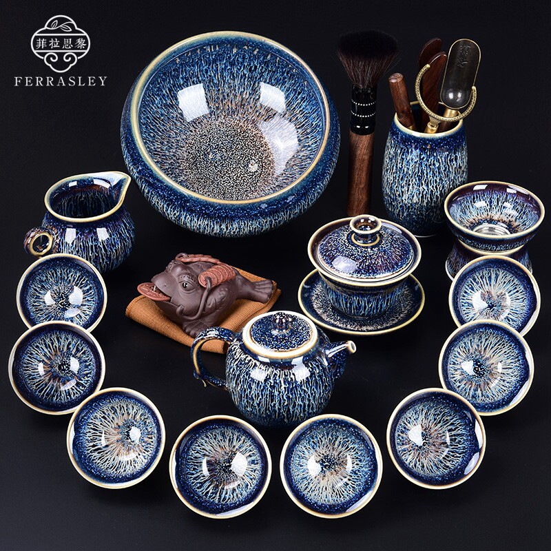 Heathen Glazed Handmade Kongfu Tea Furniture Set Group Home Office Teapot Tea Cup Group Stars Empty set of gift boxes