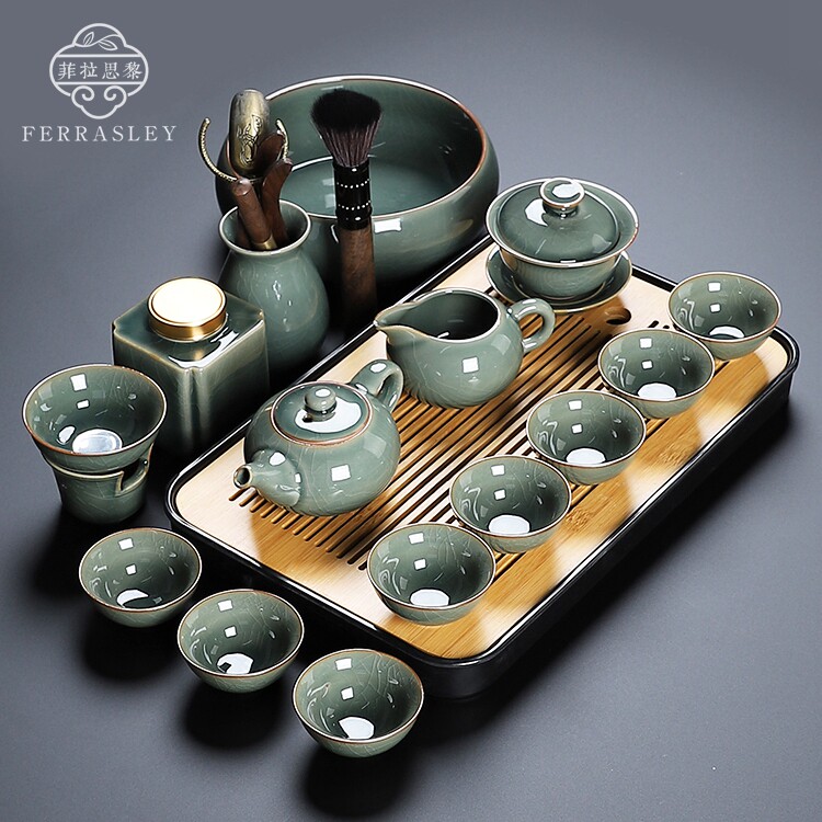 Upscale Gothic kilns Gongfu tea furniture sets household office guests Chinese style ceramic glazed tea tea teapot complete set of gift boxes
