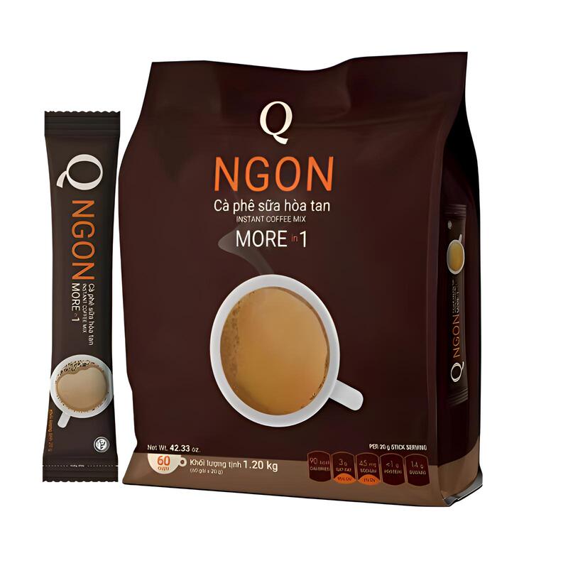 Vietnam's Q Brand Instant Coffee, Bagged 1200g, Ngon Three-In-One Coffee Powder, 20*60 Packets, Contains Milk Candy