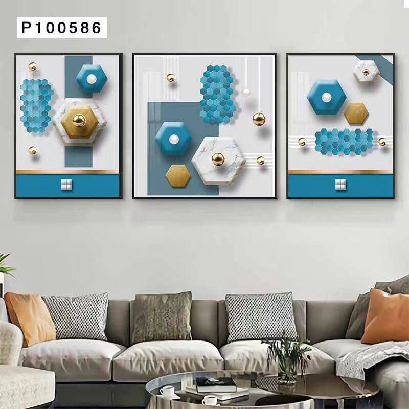 Living room decorative stone to run light luxury atmosphere sofa background wall painting modern minimalist creative combination triptych