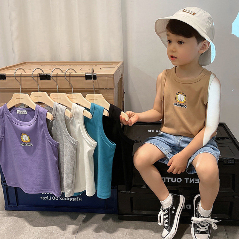 Boys' cotton baby vest 2022 children's new summer outerwear Garfield casual thin bottoming sleeveless top - Taobao