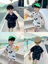 BOY SUIT 2022 NEW SUMMER CHILDREN Dress Ocean Gas Cartoon Little Bear Short Sleeve Shirt Shorts Two Sets Ebb