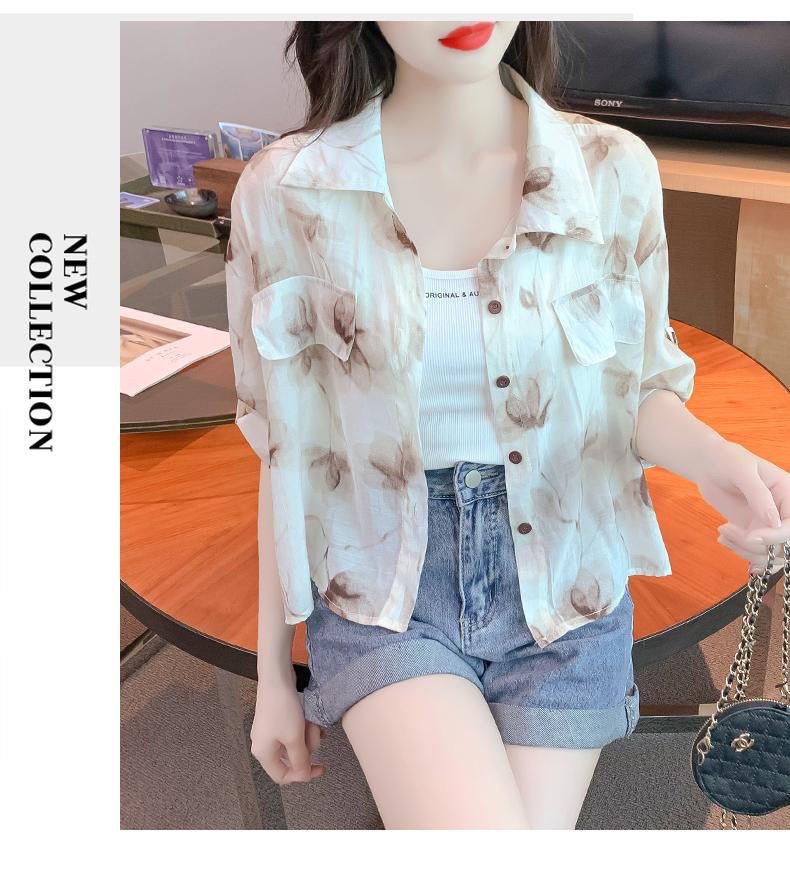 Летний тонкий кардиган, короткая рубашка, городской стиль, воротник поло 