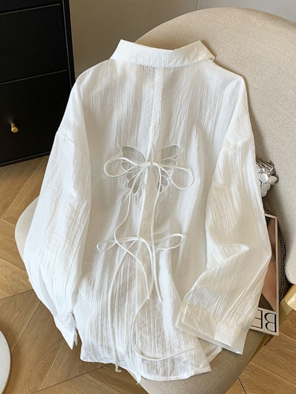Beautiful Sun-Protective Shirt with Butterfly Cutout on the Back for Women, New Summer Design, Lace-Up Layered Long-Sleeved Thin Shirt