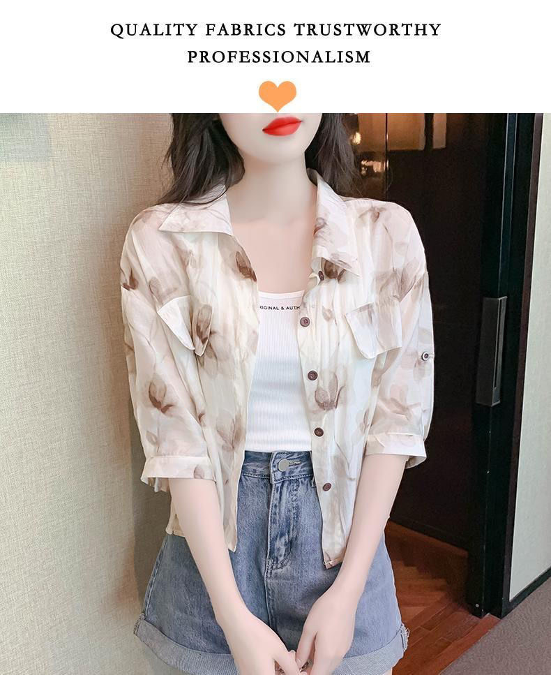 Летний тонкий кардиган, короткая рубашка, городской стиль, воротник поло 