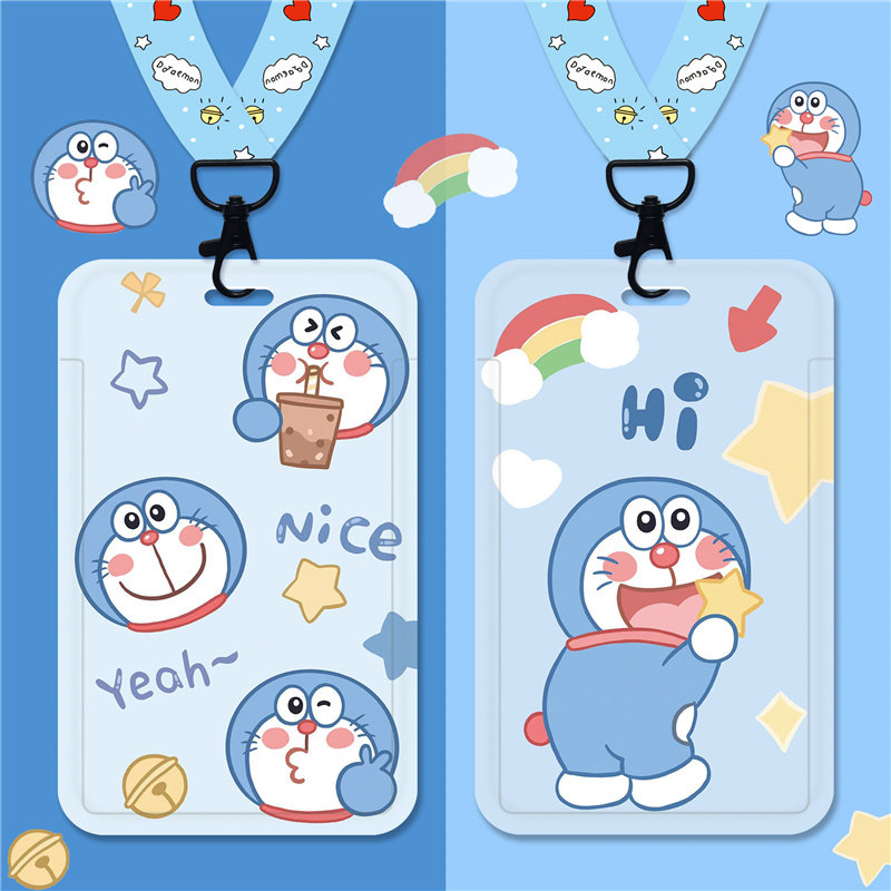 Cartoon Cute Couple Creative Teenage Girl Hearts Students Campus Sleeve Hanging Rope Hanging neck canteen Dining Card bus Access Tube Protective Sleeves Chest Card Work Certificate Nursery School Transport Document Cutting Sleeve Custom