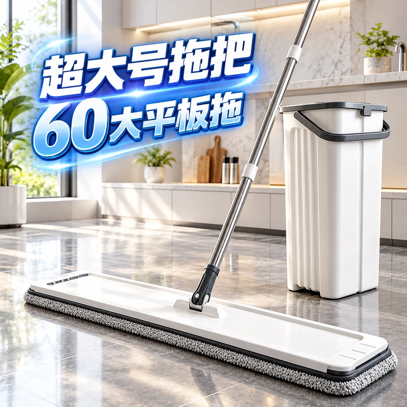Large Mop for Lazy People, Cleans in One Go, Commercial Use, 2026 New Model, Large Area Office Flat Mop, 60cm with Bucket