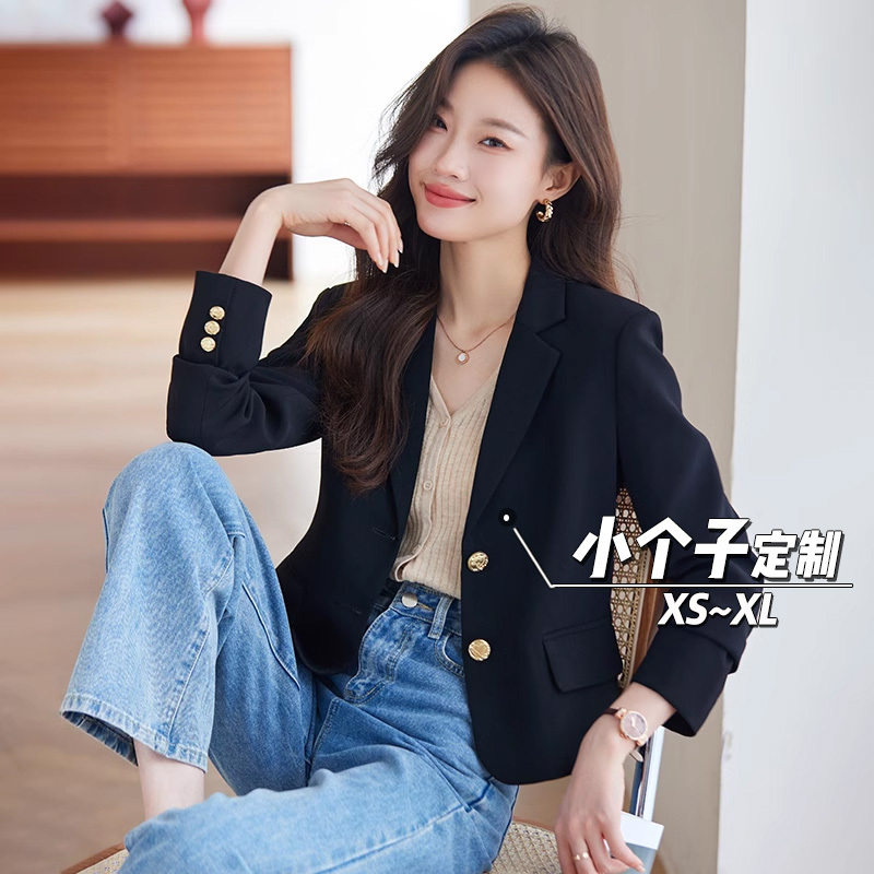High-End Blazer for Women, Spring and Autumn, Petite Size 150, Elegant, Regular Shoulder, Slimming, Short Casual Suit Jacket