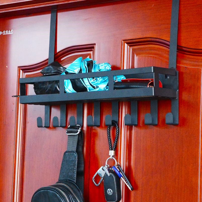 Door adhesive hook door rear rack door wall-free nail-free hole multifunctional metal bedroom powder room rack