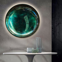 Modern simple metal round three-dimensional wall decoration living room entrance hotel club background model room with light pendant