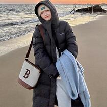 Black down jacket womens long 2024 winter new style super good-looking and high-end thickened over-the-knee bread jacket