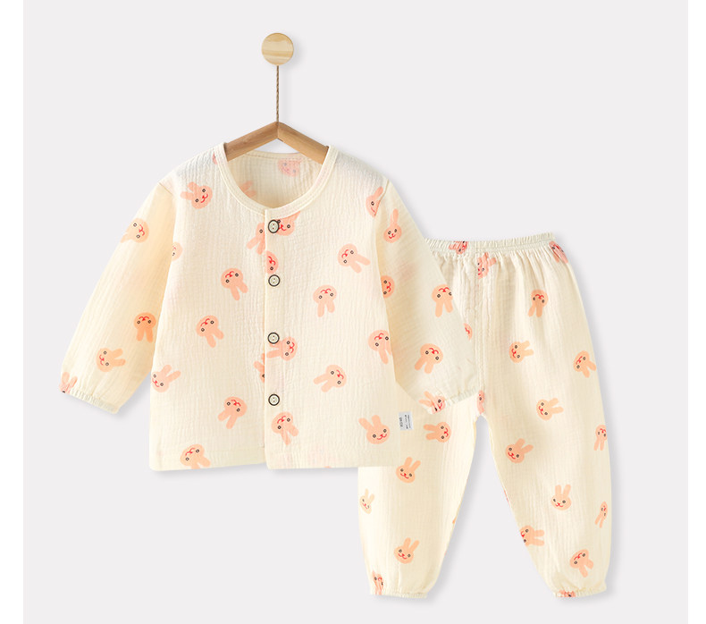 нижнее белье 儿童套装夏季薄款纯棉婴儿长袖居家服空调服宝宝纱布衣服两件式睡衣