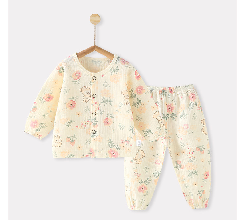 нижнее белье 儿童套装夏季薄款纯棉婴儿长袖居家服空调服宝宝纱布衣服两件式睡衣