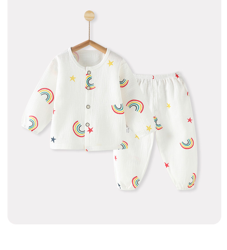 нижнее белье 儿童套装夏季薄款纯棉婴儿长袖居家服空调服宝宝纱布衣服两件式睡衣
