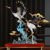 Lucky and welcoming pine ornaments pure copper pairs of cranes high-end birthday gifts for the elderly birthday home decoration gifts