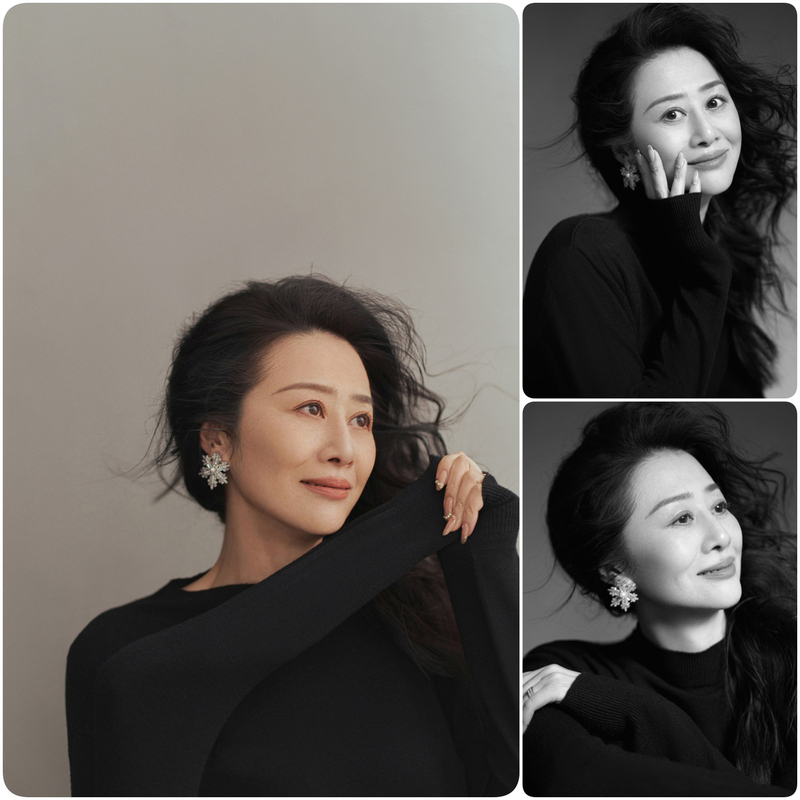High-End Black and White Portrait Photography Photoshoot Indoor Black Sweater Middle-Aged and Elderly Portrait Art Sample Photos 3297