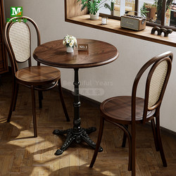 Coffee Shop Table and Chair Combination American Retro French Bakery Shop Light Dessert Sugar Water Shop Bistro Solid Wood Table
