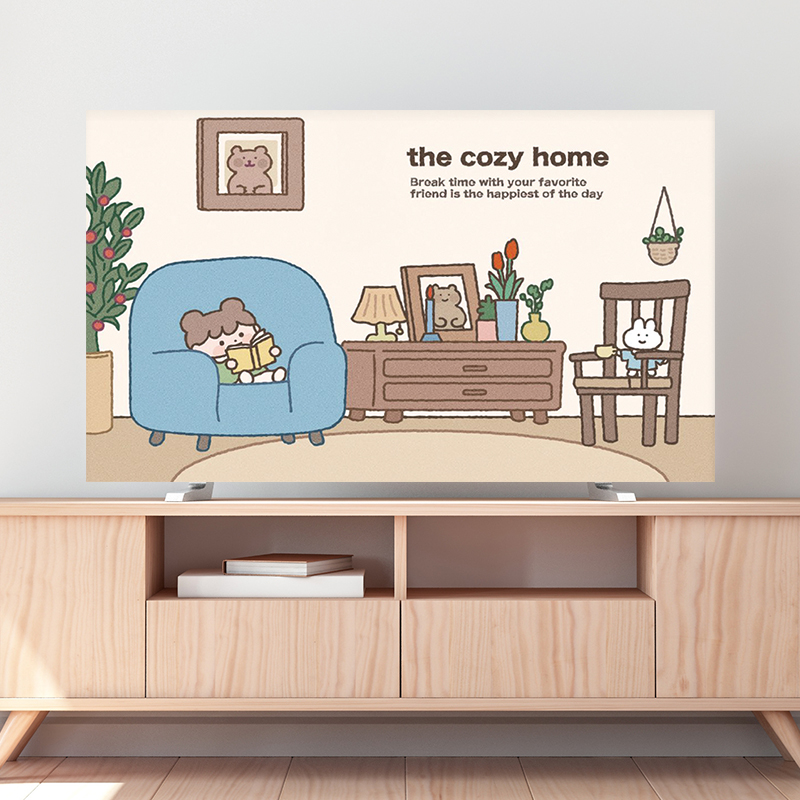 Korean cartoon TV dust cover 65 inch 55 cloth New 75 inch cover cloth TV cloth hanging dust cloth