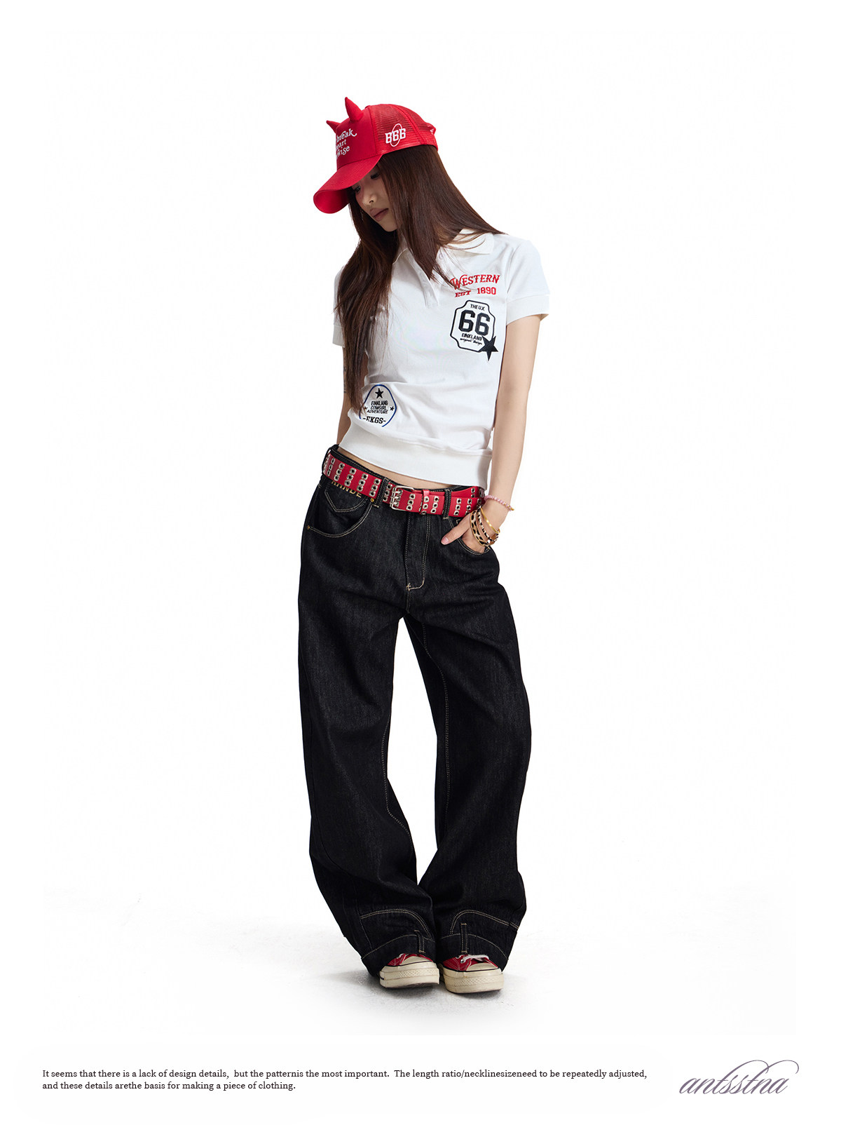 ANTSSTNA Embroidered Lapel Slim-Fit Cropped Polo