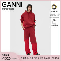 Ganni womens 2022 new red stitching silhouette loose hooded sweater top T3319473