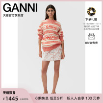 Ganni womens 2022 new LOGO woven print round neck wool blend sweater K1733135