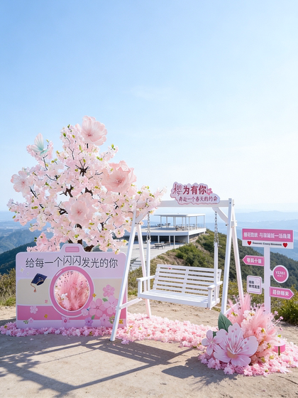 Pink Artificial Cherry Blossom Tree Decoration for Scenic Spots, Fake Cherry Blossom Decoration, Kt Board Display, Photo Prop for Check-In