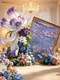 Artificial Flowers, High-End Realistic Floral Arrangements, Purple Monet Garden Oil Painting Kt Board Decorations