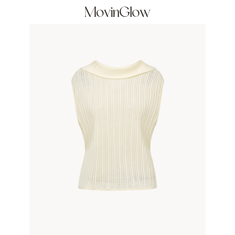 Movinglow|Prague Moment All-Cotton Hollow Knit Lapel Sleeveless Loose Tie Waist Vest Movinglow|Prague Moment All-Cotton Hollow Knit Lapel Sleeveless Loose Tie Waist Vest